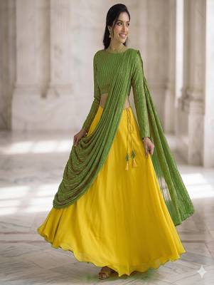 Women's Green Lehenga Choli Set with Sequin Embroidery Work 3
