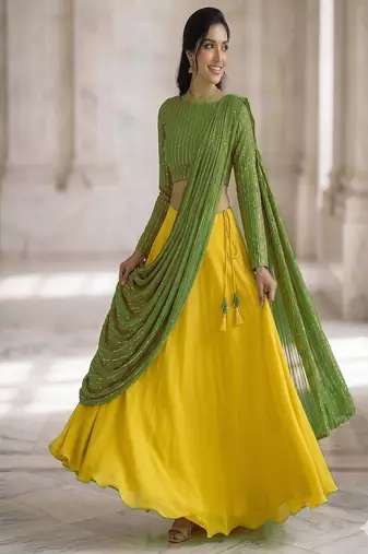 Women's Green Lehenga Choli Set with Sequin Embroidery Work