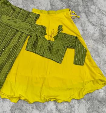 Women's Green Lehenga Choli Set with Sequin Embroidery Work 4