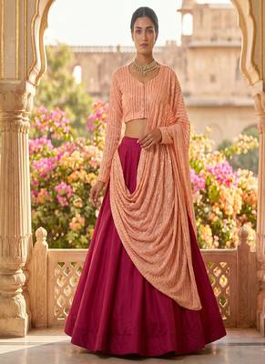 Women's Rani Pink Lehenga Choli Set with Sequin Embroidery Work 3