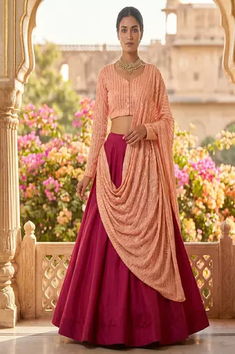 Women's Rani Pink Lehenga Choli Set with Sequin Embroidery Work