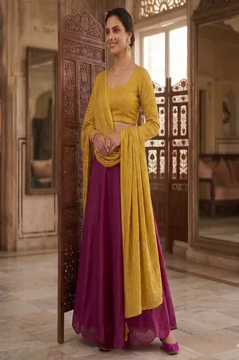 Women's Wine Lehenga Choli Set with Sequin Embroidery Work