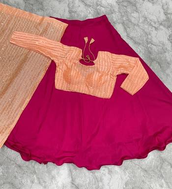 Women's Rani Pink Lehenga Choli Set with Sequin Embroidery Work 4