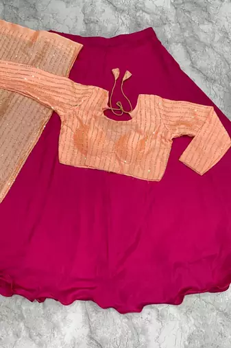 Women's Rani Pink Lehenga Choli Set with Sequin Embroidery Work