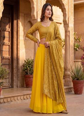 Women's Gold Lehenga Choli Set with Sequin Embroidery Work 3