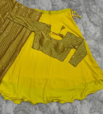 Women's Gold Lehenga Choli Set with Sequin Embroidery Work 4