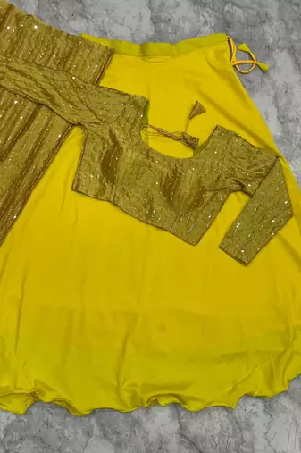 Women's Gold Lehenga Choli Set with Sequin Embroidery Work