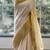 Cream art silk woven saree with hand print