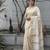 Cream art silk woven saree with hand print