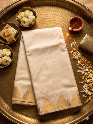 Cream art silk woven saree with hand print 3