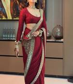 Red georgette embroidered saree with sequins work