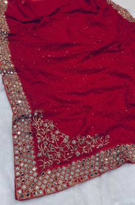 Red georgette embroidered saree with sequins work 4