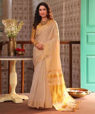 Cream art silk woven saree with zari work 1