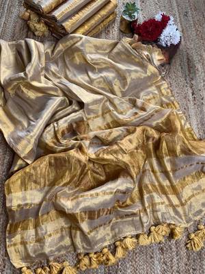 Cream art silk woven saree with zari work 2