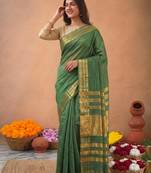 Green art silk woven saree with zari work