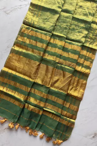 Green art silk woven saree with zari work