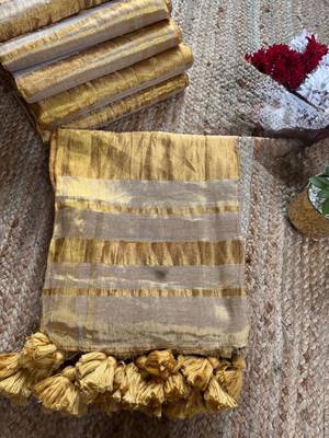 Beige art silk woven saree with zari work 2