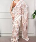 White fabric of saree printed saree with floral print