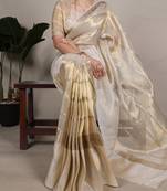Beige tissue woven saree with zari work