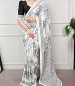 White fabric of saree printed saree with floral print