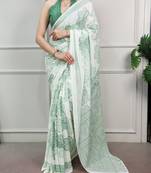 White fabric of saree printed saree with floral print