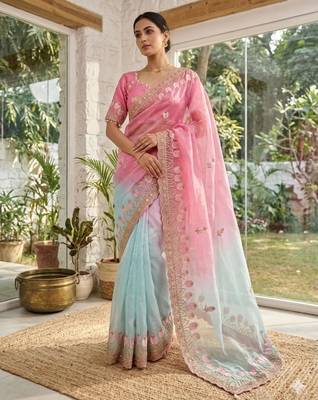 Pink silk blend embroidered saree with sequins work 1