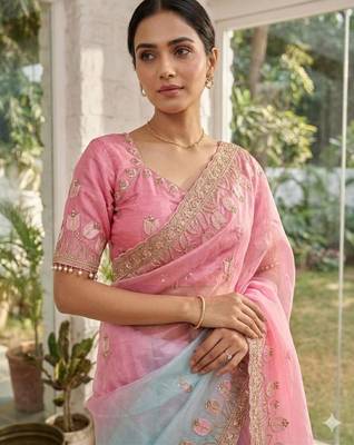 Pink silk blend embroidered saree with sequins work 2