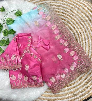 Pink silk blend embroidered saree with sequins work 3