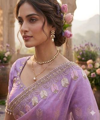 Purple silk blend embroidered saree with sequins work 2