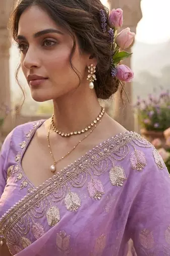 Purple silk blend embroidered saree with sequins work