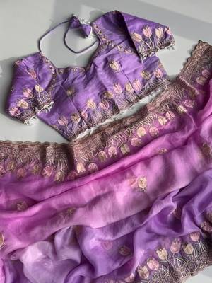 Purple silk blend embroidered saree with sequins work 3