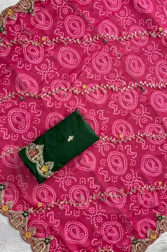 Pink georgette printed saree with zari work