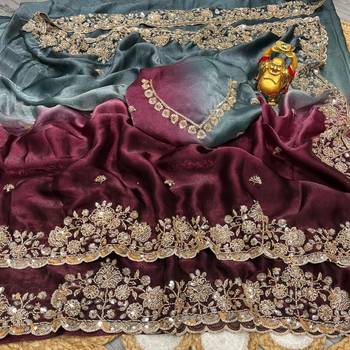 Wine silk blend embroidered saree with sequins work 2