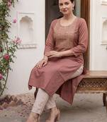 Brown women floral embroidered sequinned floral kurta