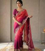 Pink silk blend embroidered saree with sequins work