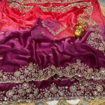 Pink silk blend embroidered saree with sequins work 2