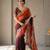 Orange silk blend embroidered saree with sequins work