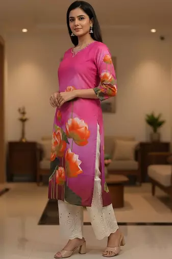 Pink women floral printed kurta