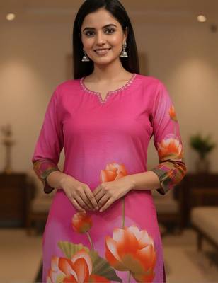 Pink women floral printed kurta 2