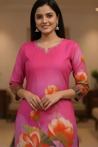Pink women floral printed kurta