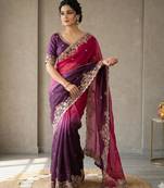 Pink silk blend embroidered saree with sequins work