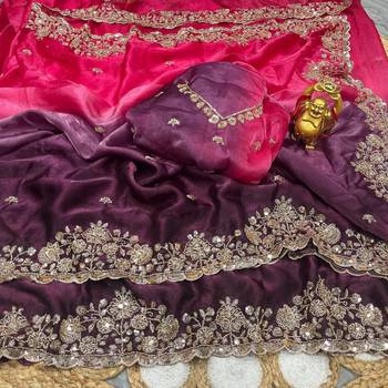 Pink silk blend embroidered saree with sequins work 2