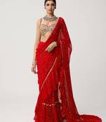 Red georgette embroidered saree with sequins work