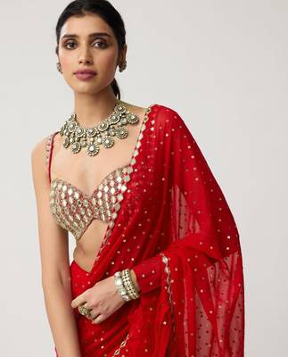 Red georgette embroidered saree with sequins work 2