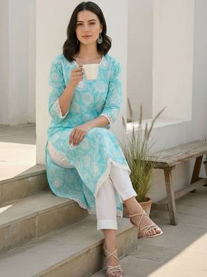Blue women floral printed floral kurta 1