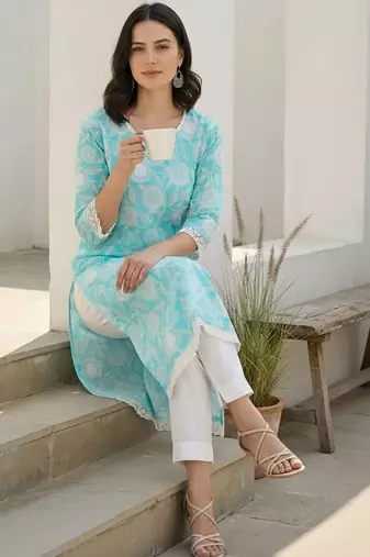 Blue women floral printed floral kurta