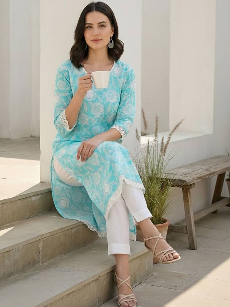 Blue women floral printed floral kurta