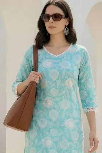 Blue women floral printed floral kurta