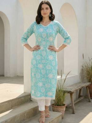 Blue women floral printed floral kurta 3