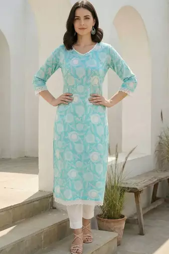 Blue women floral printed floral kurta